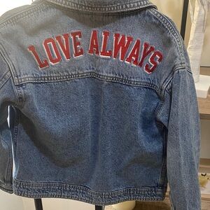 Cat & Jack Blue Denim Jacket with Red "LOVE ALWAYS" Patch